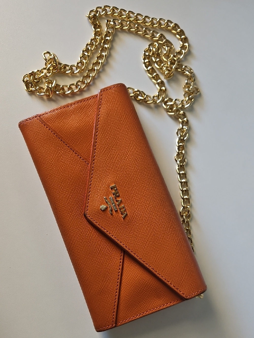Authentic Prada Orange Saffiano Leather Wallet